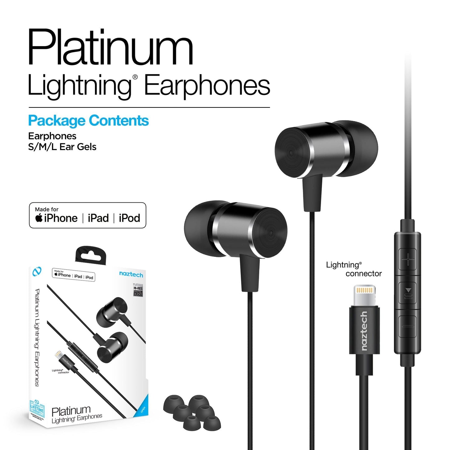 Naztech Platinum High Fidelity Lightning Earbuds - Renee Lane Company