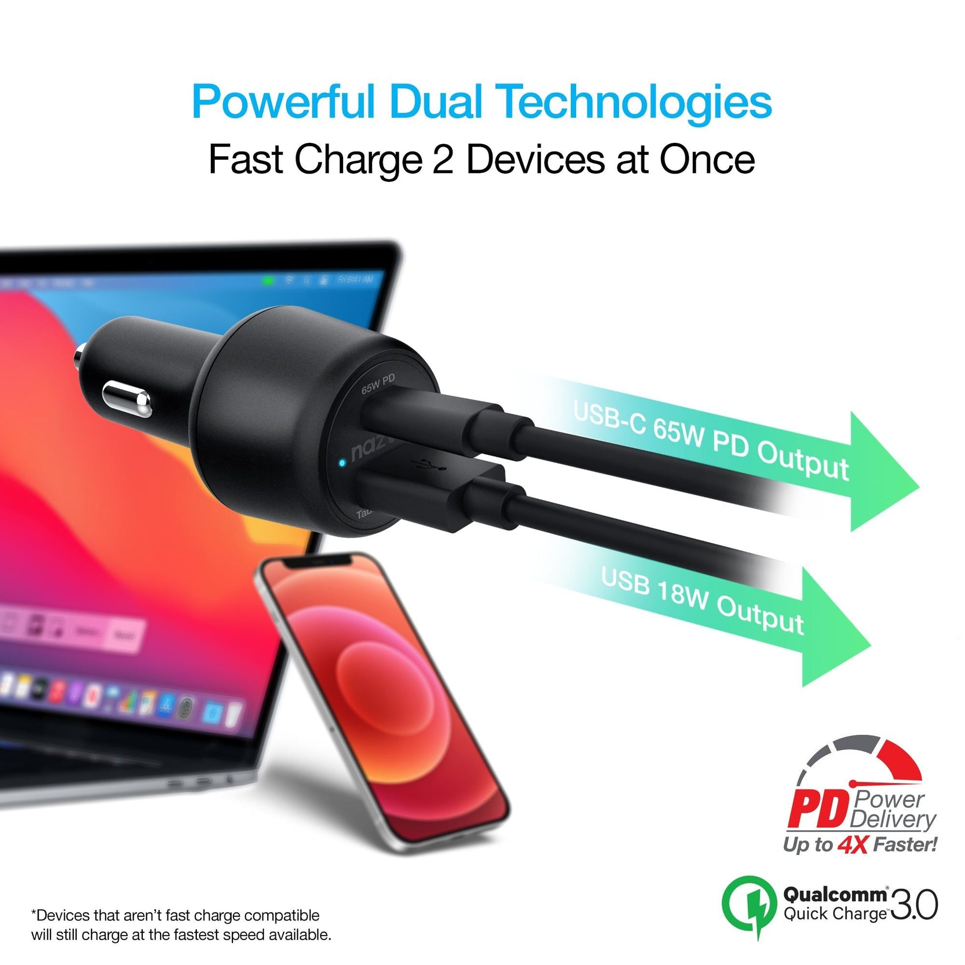 Naztech SpeedMax65 PD65W + QC3 Car Charger - Renee Lane Company