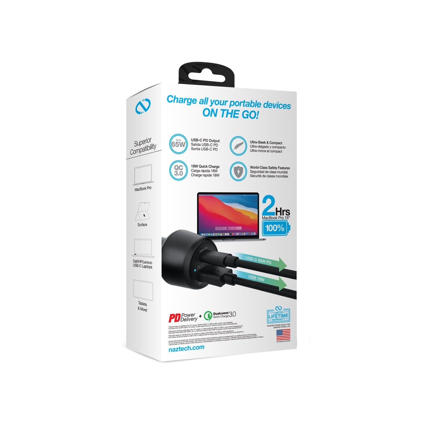 Naztech SpeedMax65 PD65W + QC3 Car Charger - Renee Lane Company