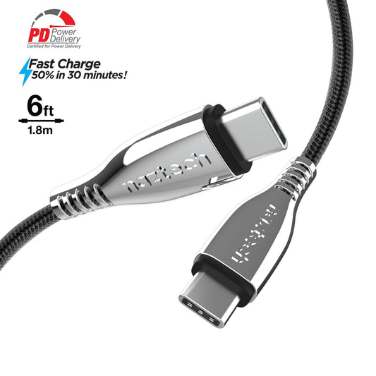 Naztech Titanium USB-C to USB-C Braided Cable 6ft - Renee Lane Company