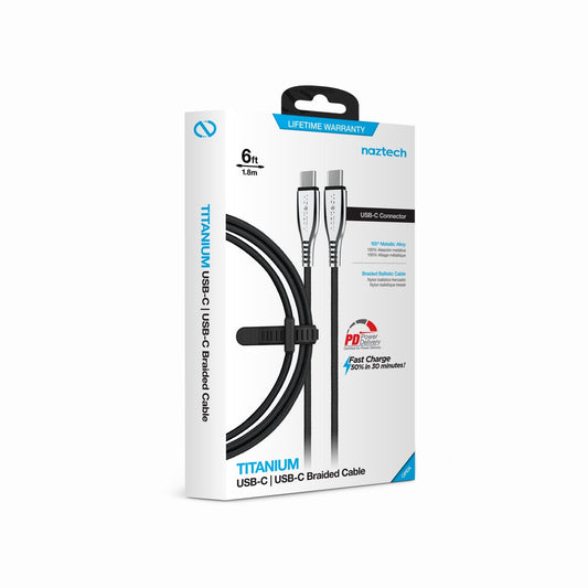 Naztech Titanium USB-C to USB-C Braided Cable 6ft - Renee Lane Company
