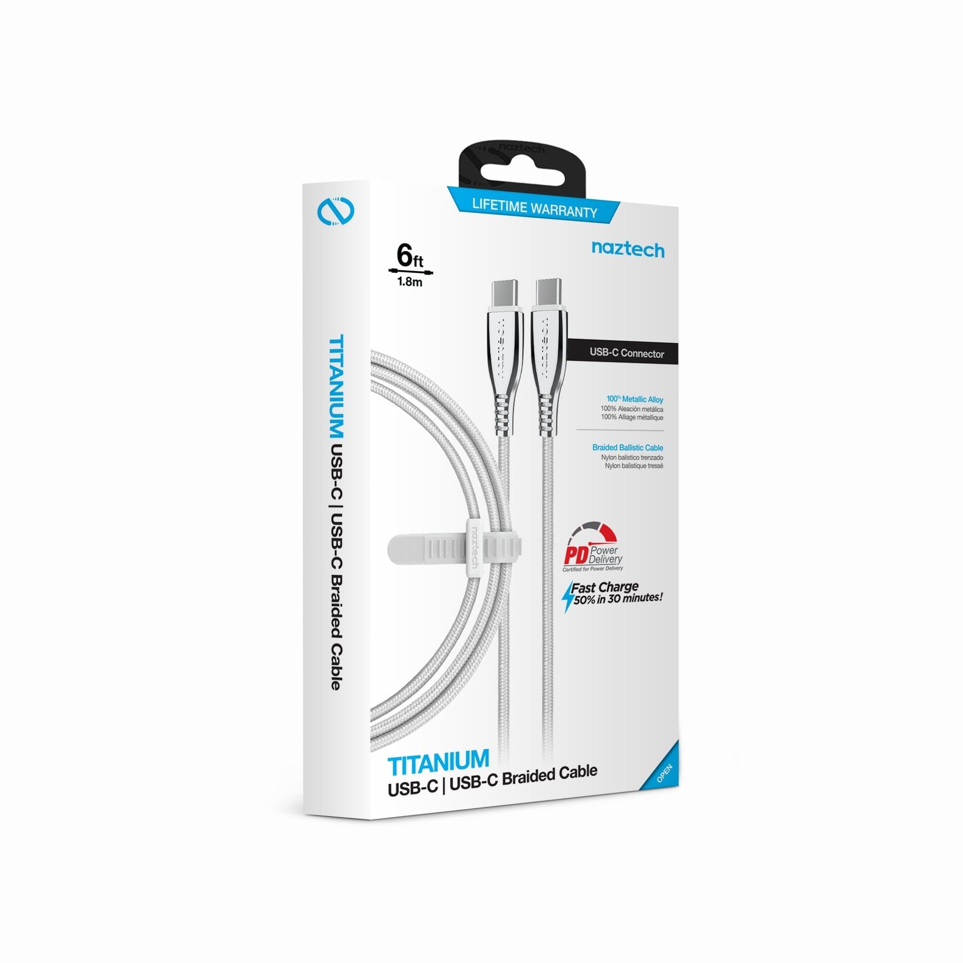 Naztech Titanium USB-C to USB-C Braided Cable 6ft - Renee Lane Company