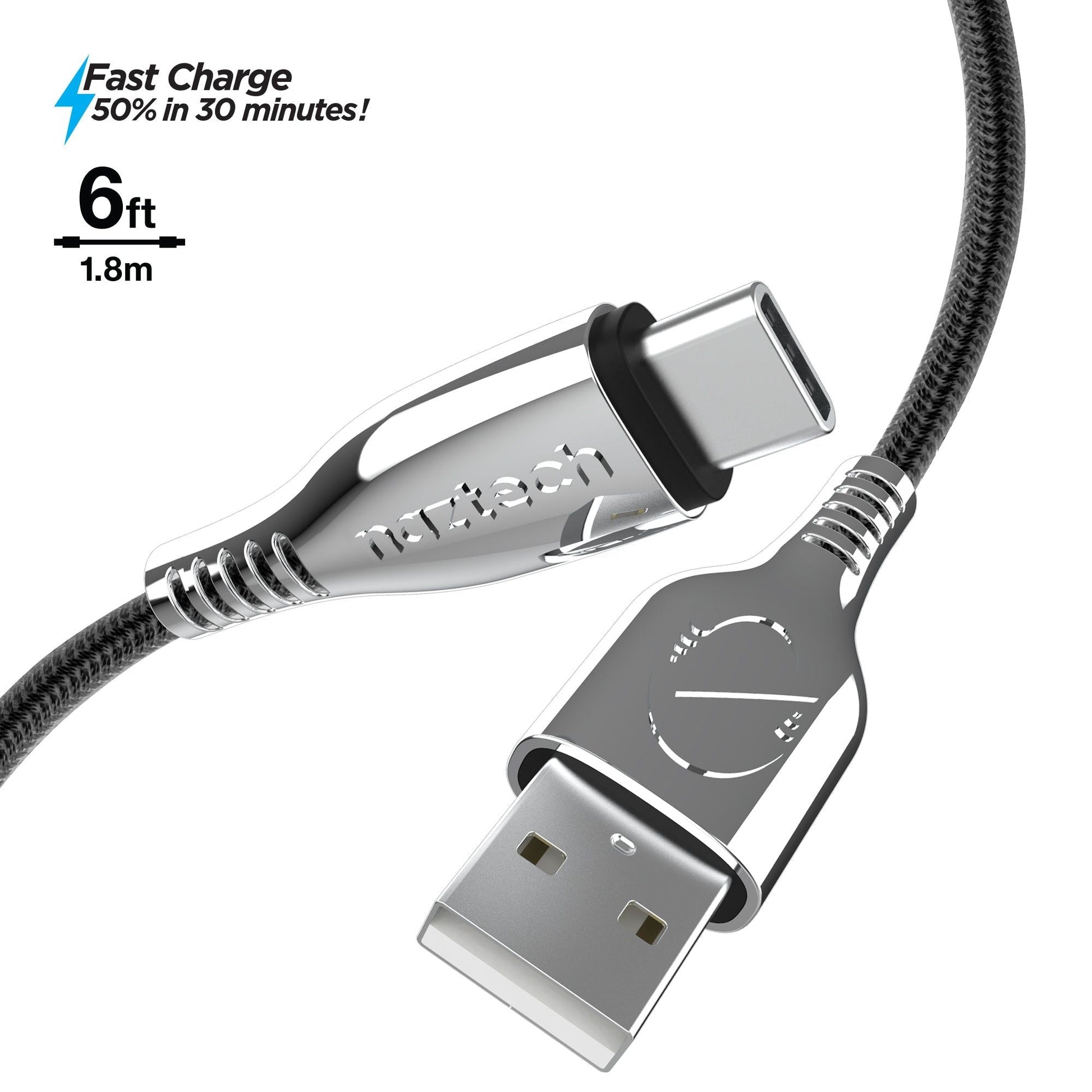 Naztech Titanium USB to USB-C Braided Cable 6ft - Renee Lane Company
