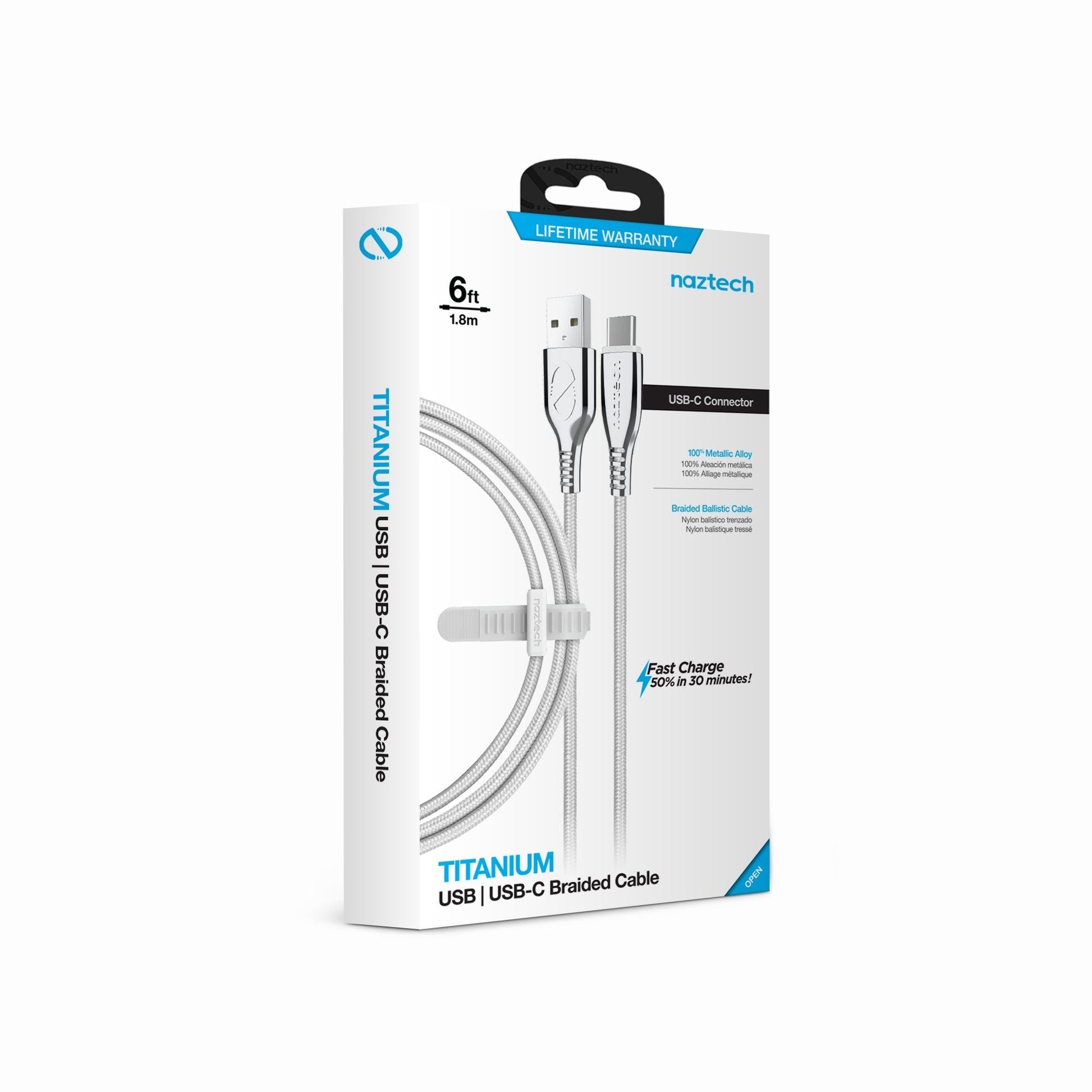 Naztech Titanium USB to USB-C Braided Cable 6ft - Renee Lane Company