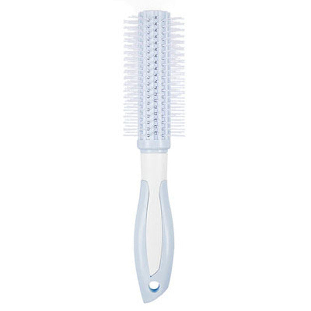 Light blue massage hair comb with flat handle and dense plastic bristles