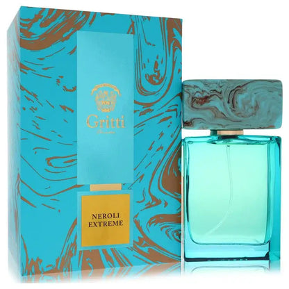Unisex eau de parfum set with turquoise glass bottle and Neroli Extreme branded packaging