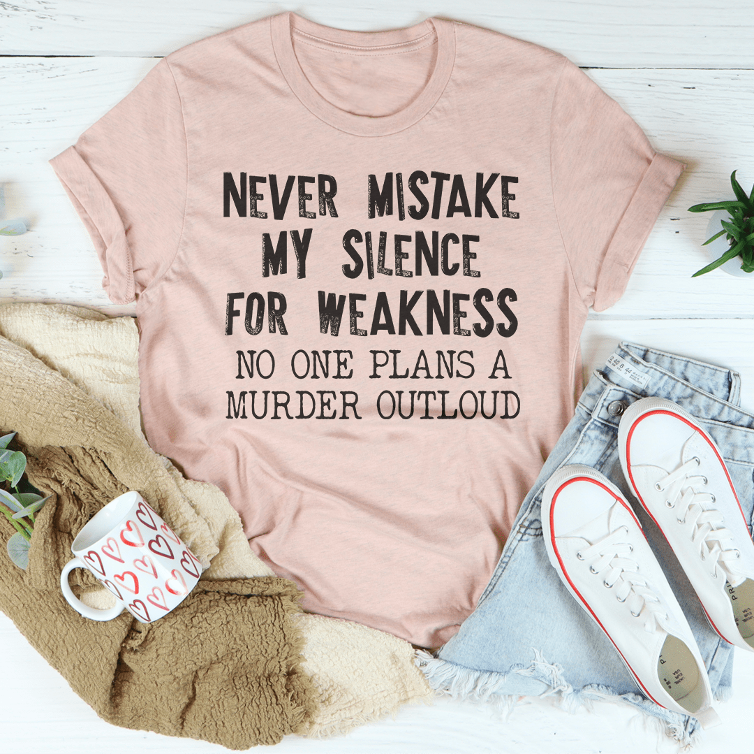 Dusty pink T-shirt with bold black quote graphic on front, crew neck short sleeves