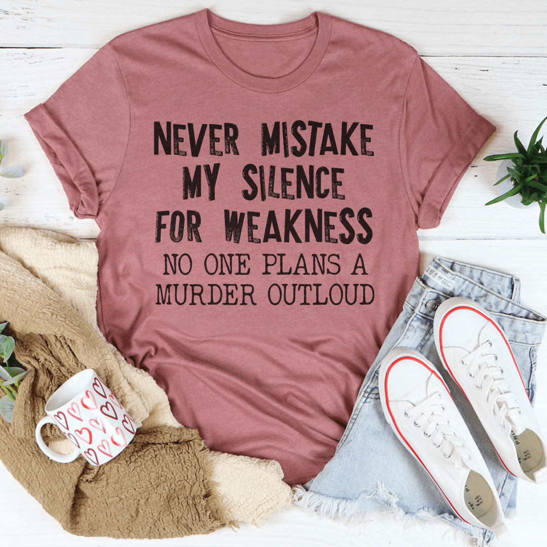 Mauve T-shirt with bold black quote graphic on front, crew neck short sleeves