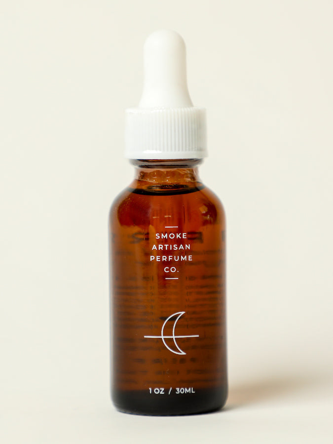 Cypress body oil bottle, 1 oz (30 ml) amber bottle with white pump