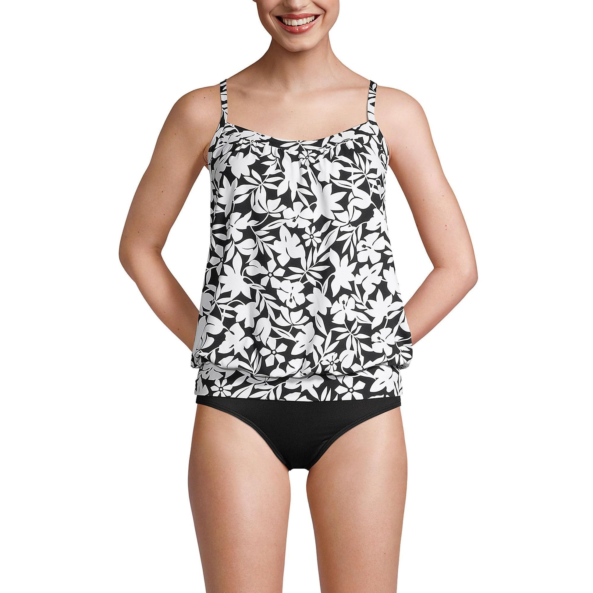 New black and white printed women's split type Tankini set with conservative style, covering the belly and showing off thinness - Renee Lane Company