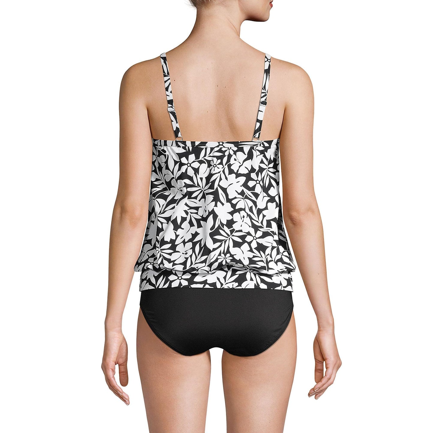 New black and white printed women's split type Tankini set with conservative style, covering the belly and showing off thinness - Renee Lane Company