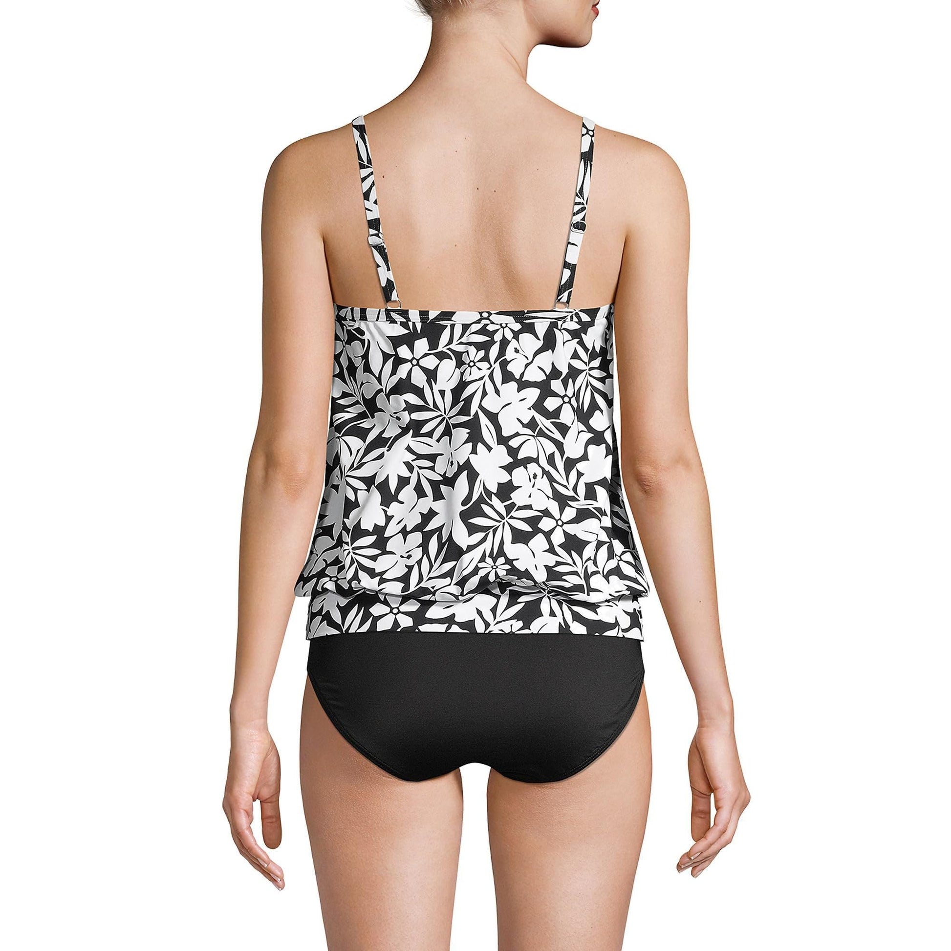 New black and white printed women's split type Tankini set with conservative style, covering the belly and showing off thinness - Renee Lane Company