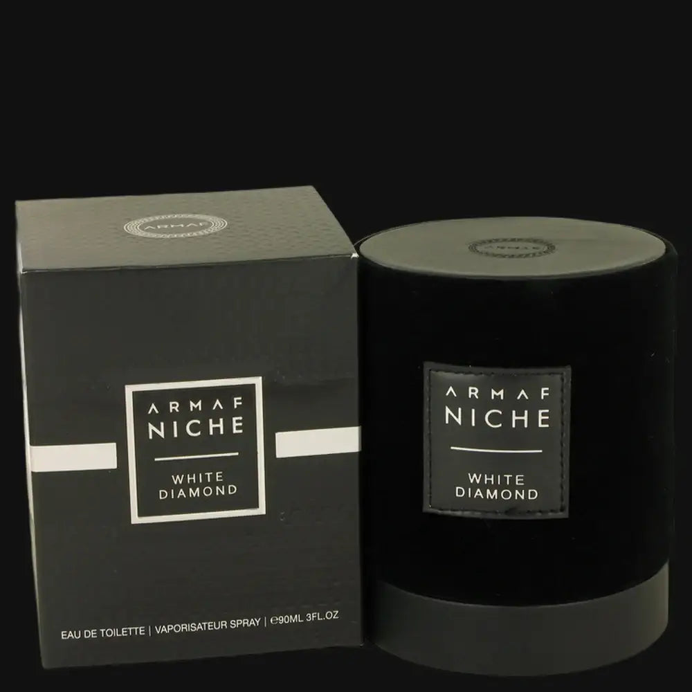 Armaf Niche White Diamond eau de toilette spray set: black bottle and box, white label