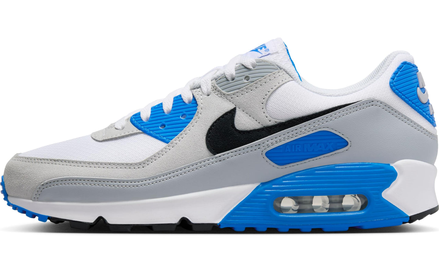 Nike Air Max 90 Mens Shoes (FN6958-102 White/Photo Blue/Pure Platinum/Black) Size 10 - Renee Lane Company