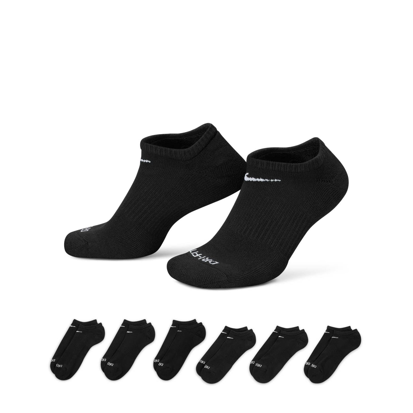 Nike Everyday Plus Cushion No Show Socks 6-Pair Pack Black/White LG (US Mens Shoe 8-12 Womens Shoe 10-13) - Renee Lane Company