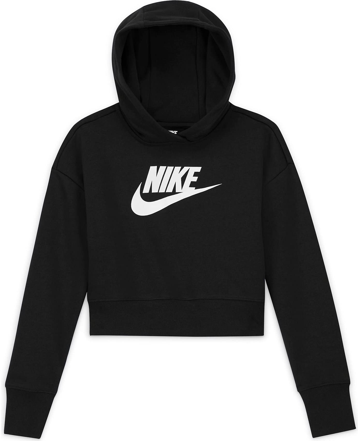 Nike Girls Sportswear Club Fleece Crop Hoodie (Little Kids/Big Kids) Black/White XL (18-20 Big Kid) - Renee Lane Company
