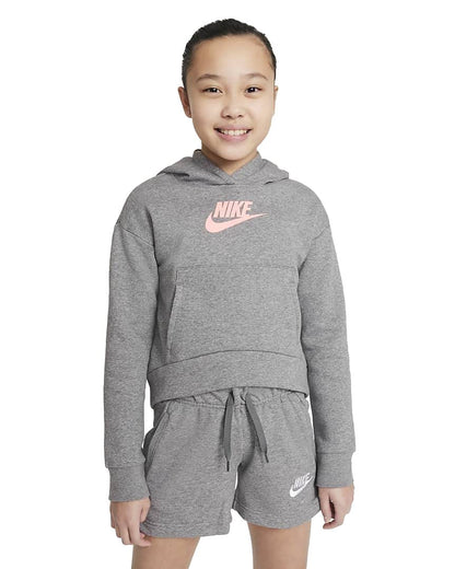 Nike Girls Sportswear Club Fleece Hoodie (Little Kids/Big Kids) Carbon Heather/Arctic Punch XS (6-7 Little Kid) - Renee Lane Company