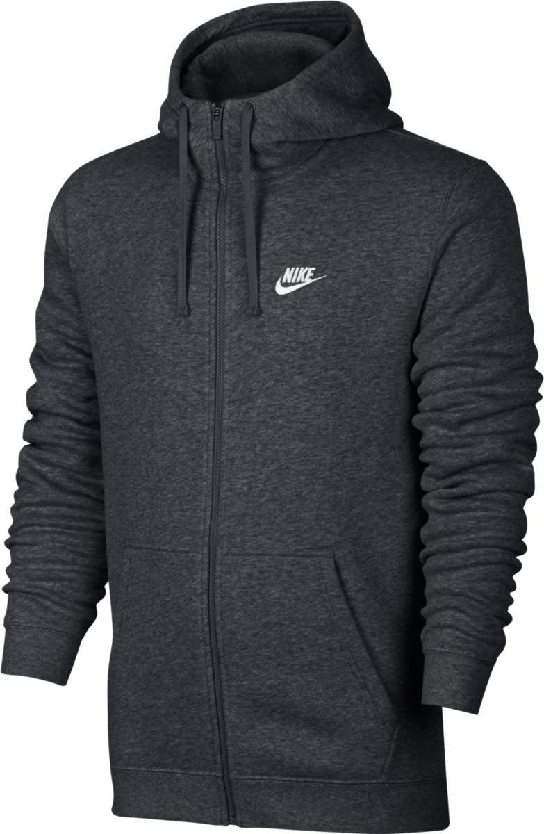 Nike Mens Sportswear Full Zip Club Hoodie Charcoal Heather/Charcoal Heather/White Small Tall - Renee Lane Company