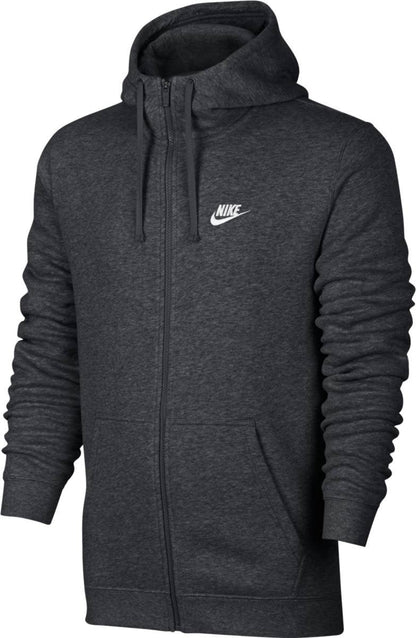 Nike Mens Sportswear Full Zip Club Hoodie Charcoal Heather/Charcoal Heather/White Small Tall - Renee Lane Company