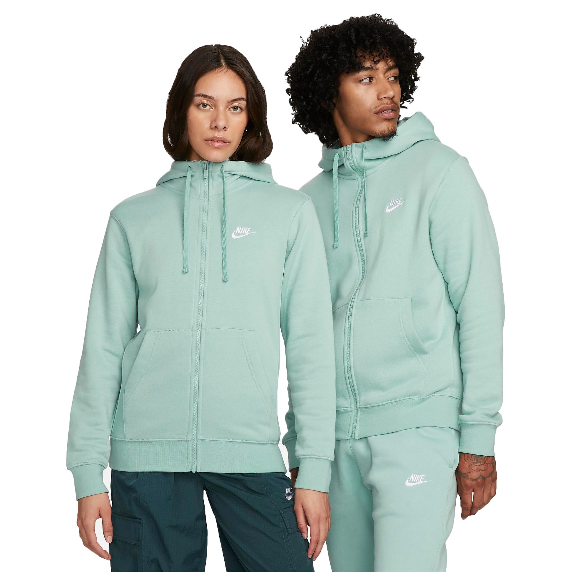 Nike Sportswear Club Fleece Mens Full-Zip Hoodie (US Alpha Medium Regular Regular Mineral/Mineral/White) - Renee Lane Company