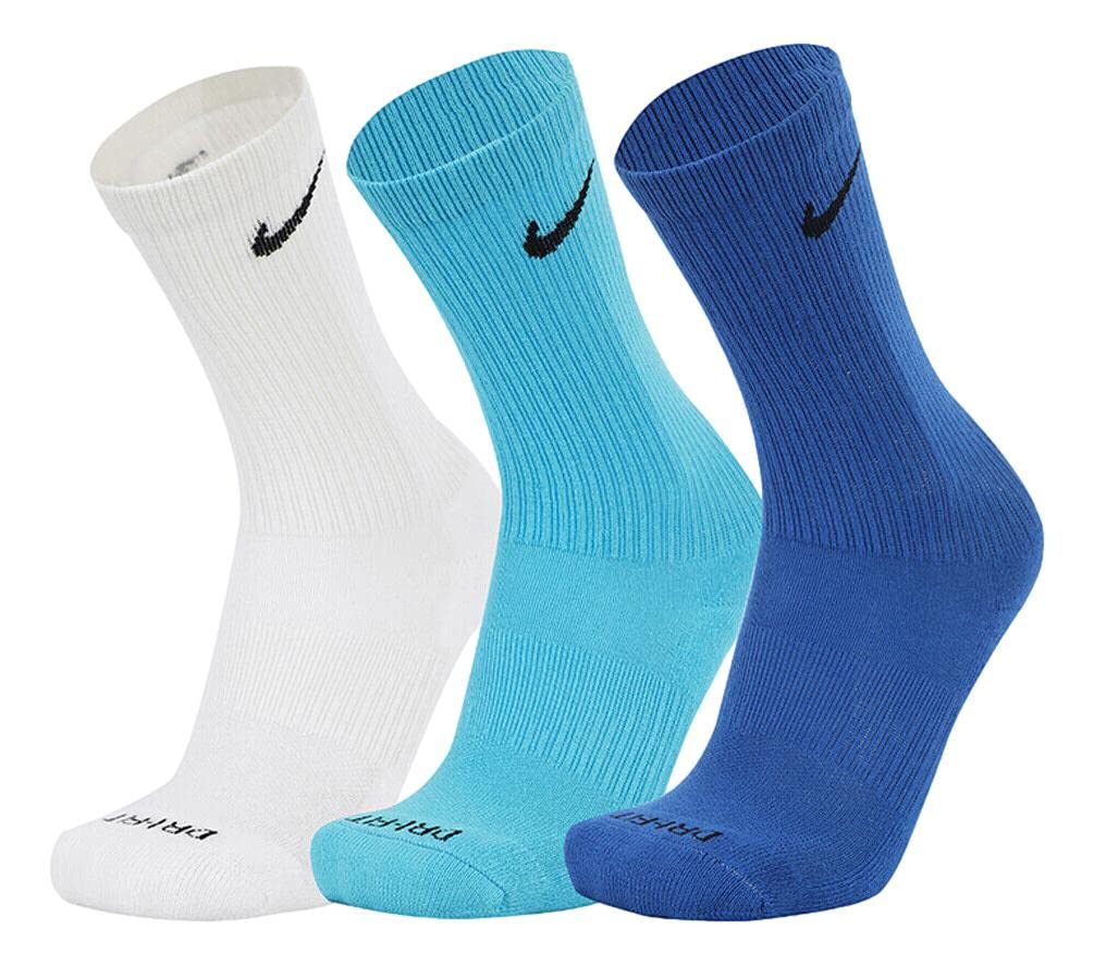 Nike Unisex-Adult Everyday Plus Cushion Crew Socks 3-Pack (as1 alpha l regular regular Game Royal/Light Blue Fury/White) - Renee Lane Company