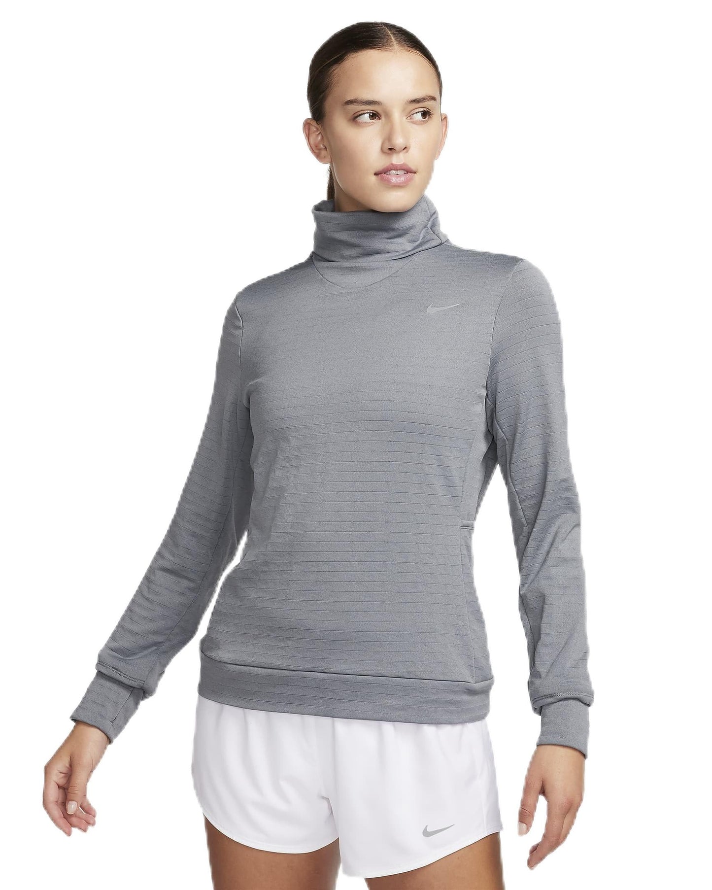 Nike Womens Active Long-Sleeved Therma-FIT Swift Element Pullover Turtleneck (US Alpha Medium Regular Regular GREY) - Renee Lane Company