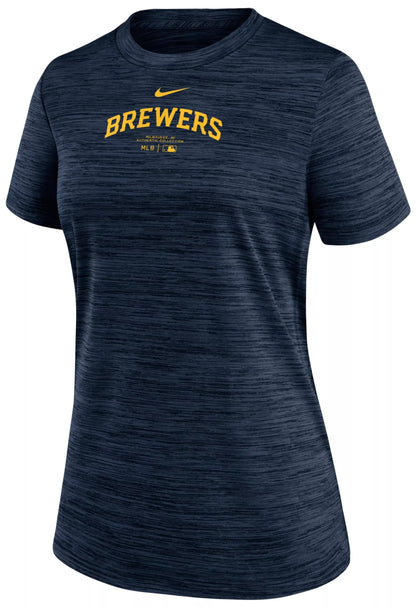 Nike Womens MLB Authentic Collection Velocity T-Shirt (US Alpha Small Regular Regular Navy Milwaukee Brewers) - Renee Lane Company