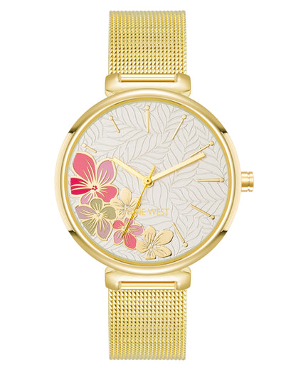 Nine West Womens Floral Dial Mesh Bracelet Watch - Renee Lane Company