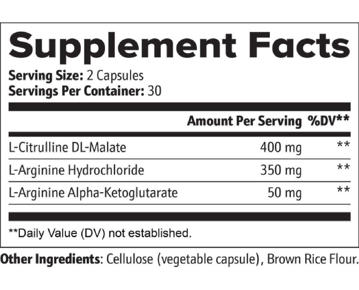 Supplement Facts label panel with serving size and ingredient amounts