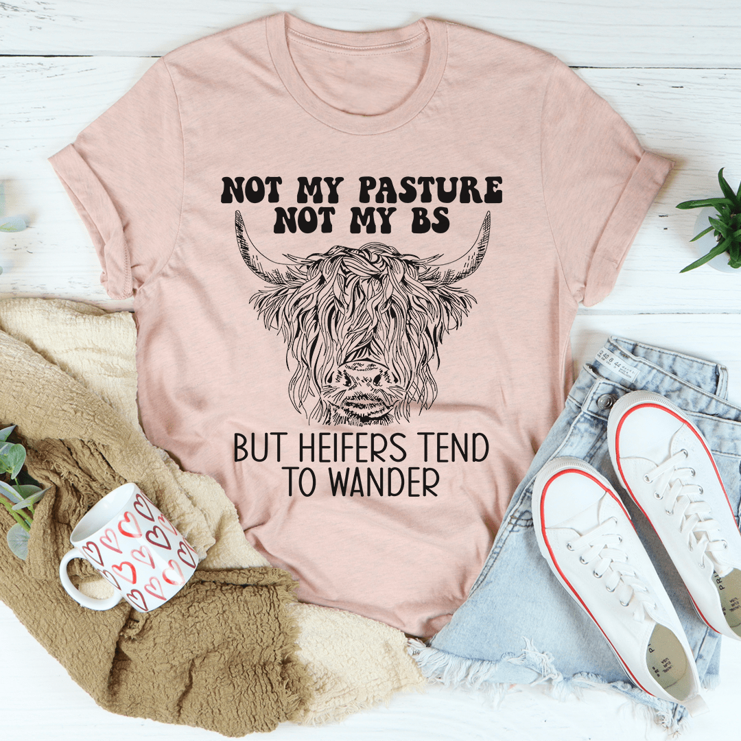 Mauve T-shirt with bull head graphic and “Not My Pasture” wording