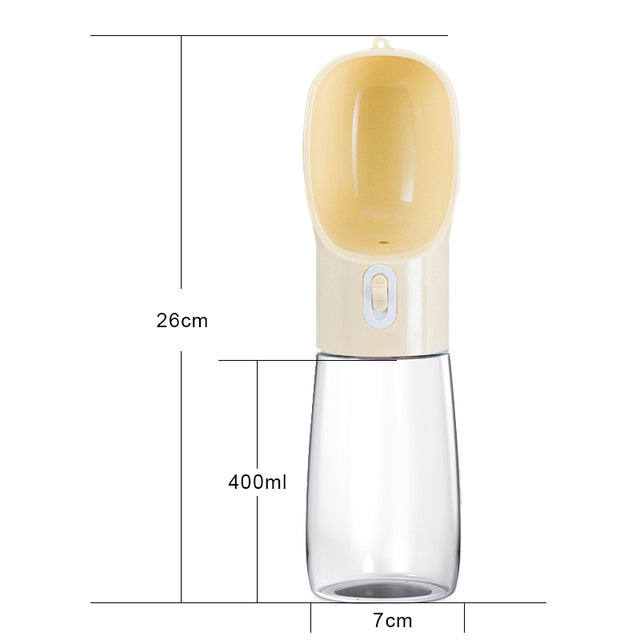 Pet dog water feeder bottle, cream top with clear 400ml body and 26cm height