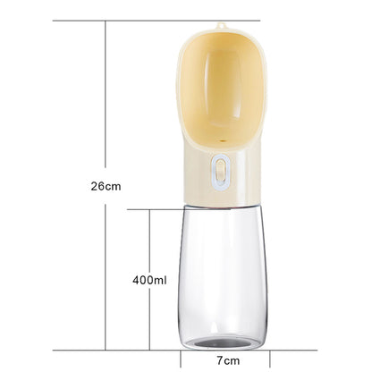 Pet dog water feeder bottle, cream top with clear 400ml body and 26cm height