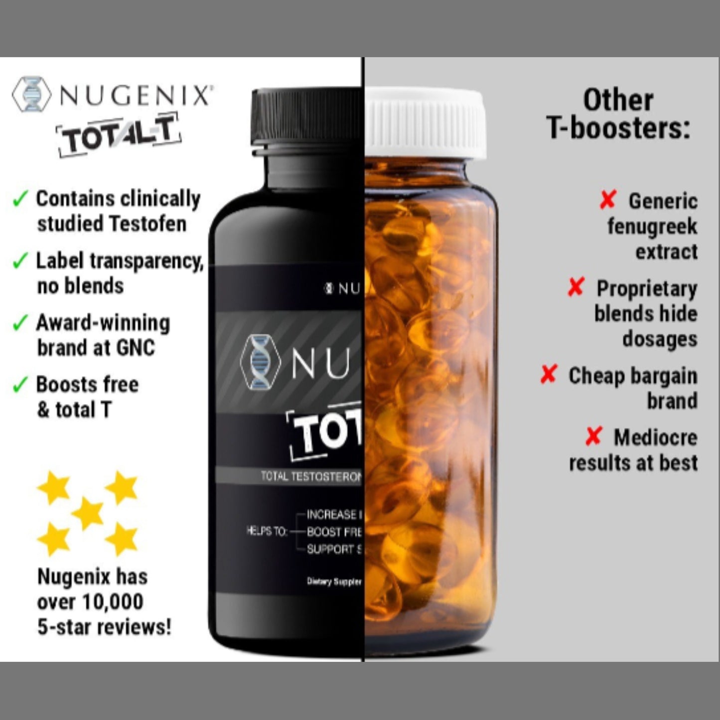 Nugenix Total-T - Free & Total Testosterone Booster - 90 Count (Three Pack) - Boosts Lean Muscle Mass &amp; Male Vitality - Renee Lane Company
