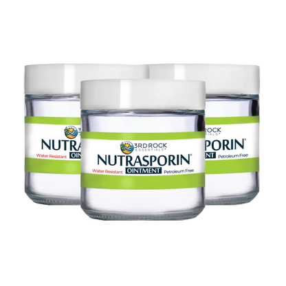 Set of Nutrasporin ointment jars with green Water Resistant Petroleum Free label