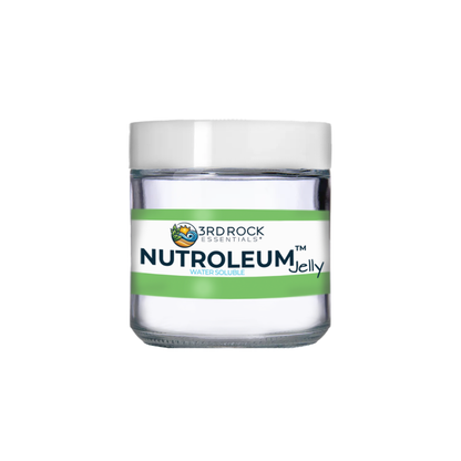 Water-soluble jelly alternative jar with green band label and white lid