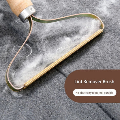 Lint remover brush with wooden handle and long bristle roller frame