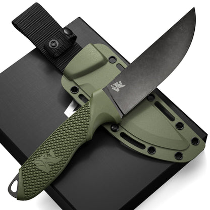 ODENWOLF W-FLAT Full Tang Survival Knife with Sheath - Stylish Tactical Fixed Blade Knife - Made of D2 Steel - Bushcraft and Camping Knife Survival - Perfect EDC Hunting Knife with TPE Handle - Renee Lane Company