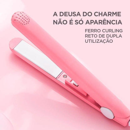 Ceramic mini hair straightener, pink with vented top and flat ceramic plates