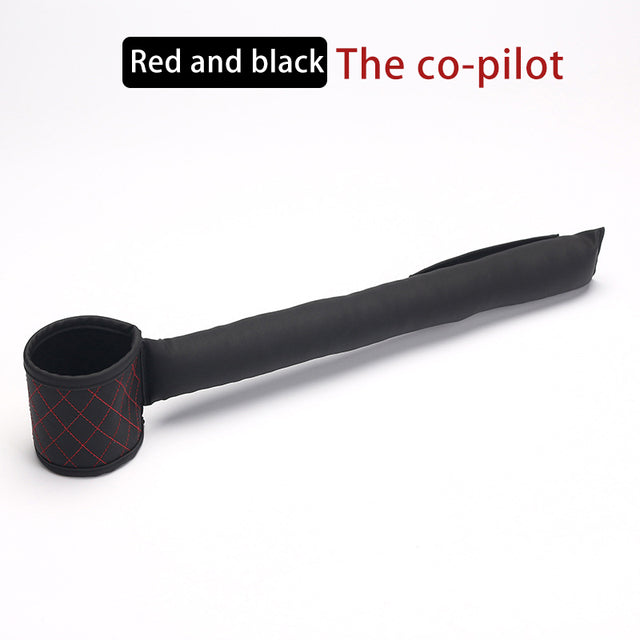 Leather car seat gap filler, red-and-black, long strap with cup holder