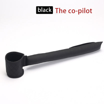 Black car seat gap filler with quilted cup holder end and long strap