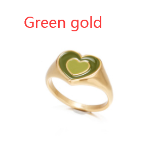 Heart ring with green enamel heart on gold-tone band