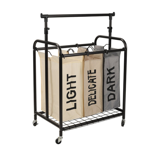 Oceanstar 3-Bag Rolling Laundry Sorter with Adjustable Hanging Bar, Color - Renee Lane Company