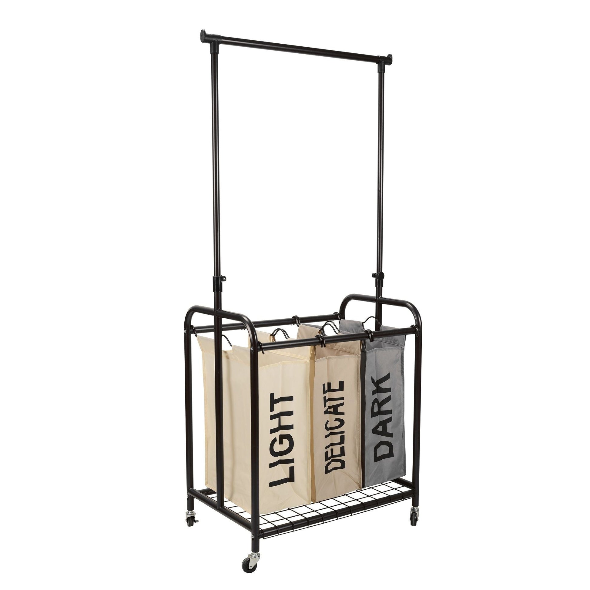 Oceanstar 3-Bag Rolling Laundry Sorter with Adjustable Hanging Bar, Color - Renee Lane Company
