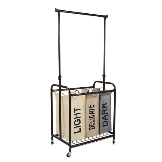 Oceanstar 3-Bag Rolling Laundry Sorter with Adjustable Hanging Bar, Color - Renee Lane Company