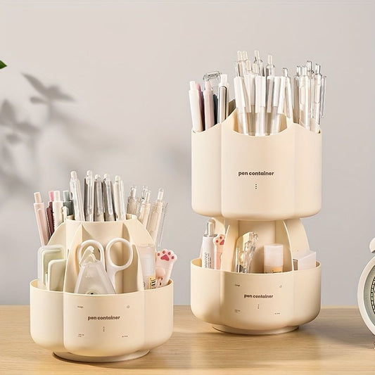 Office Desk 360 ° Rotating Double Layer Pen Holder Stationery Storage Box School Large Capacity Multifunctional Creative Pen Holder - Renee Lane Company
