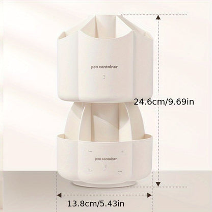 Office Desk 360 ° Rotating Double Layer Pen Holder Stationery Storage Box School Large Capacity Multifunctional Creative Pen Holder - Renee Lane Company