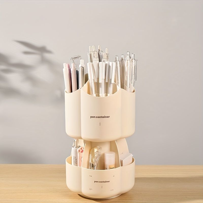 Office Desk 360 ° Rotating Double Layer Pen Holder Stationery Storage Box School Large Capacity Multifunctional Creative Pen Holder - Renee Lane Company