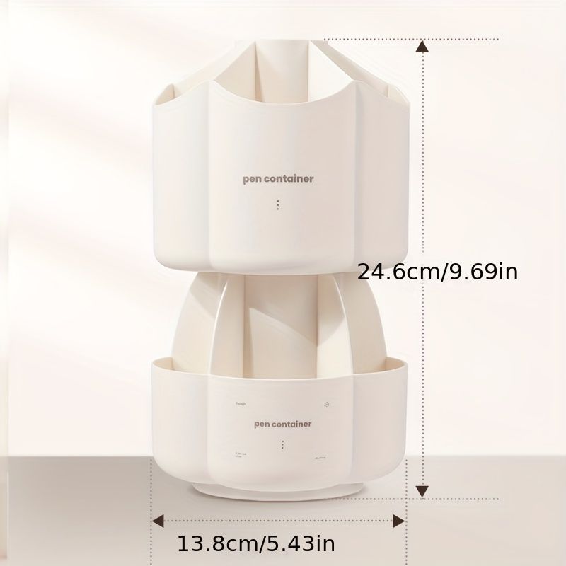 Office Desk 360 ° Rotating Double Layer Pen Holder Stationery Storage Box School Large Capacity Multifunctional Creative Pen Holder - Renee Lane Company