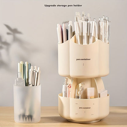 Office Desk 360 ° Rotating Double Layer Pen Holder Stationery Storage Box School Large Capacity Multifunctional Creative Pen Holder - Renee Lane Company