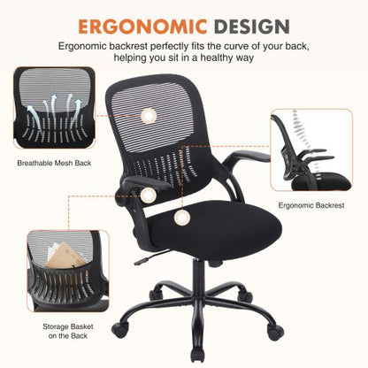 Office Mid Back Ergonomic Mesh Computer Desk Larger Seat Executive Height Adjustable Swivel Task Chair with Lumbar Support - Renee Lane Company